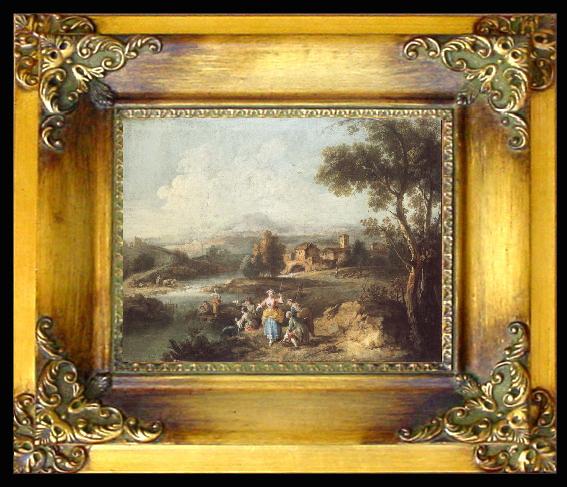 framed  ZAIS, Giuseppe Landscape with a Group of Figures Fishing, Ta040